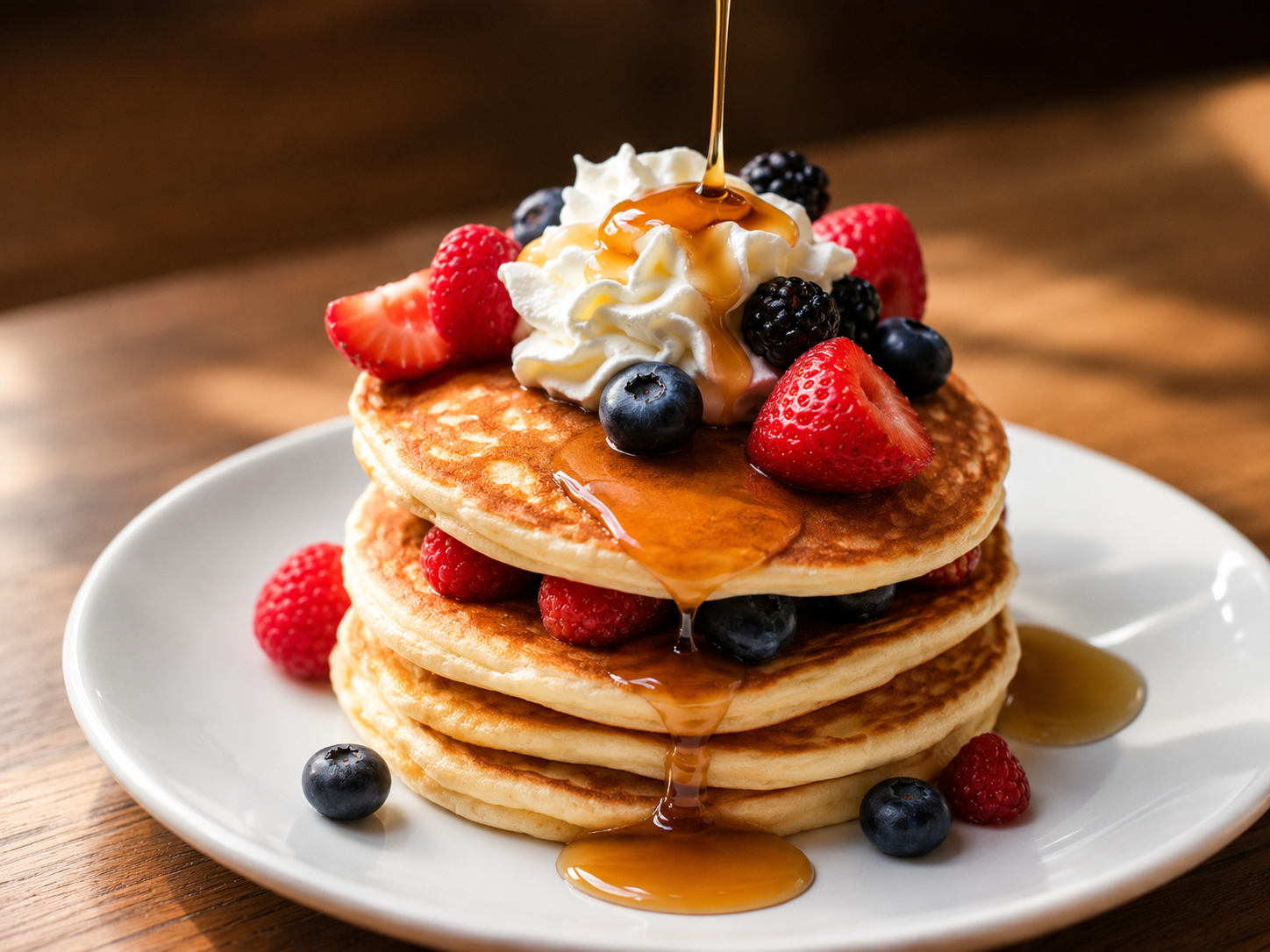 Side Pancakes — Two fluffy pancakes with maple syrup. — Sides at SOLENA Brunch & Bar in Corso Italia, Toronto