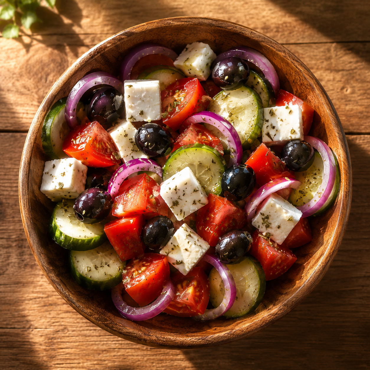 Artisan Greek Salad — Romaine, tomatoes, cucumbers, peppers, red onion, Kalamata olives, feta, and Greek dressing. — Salads at SOLENA Brunch & Bar in Corso Italia, Toronto
