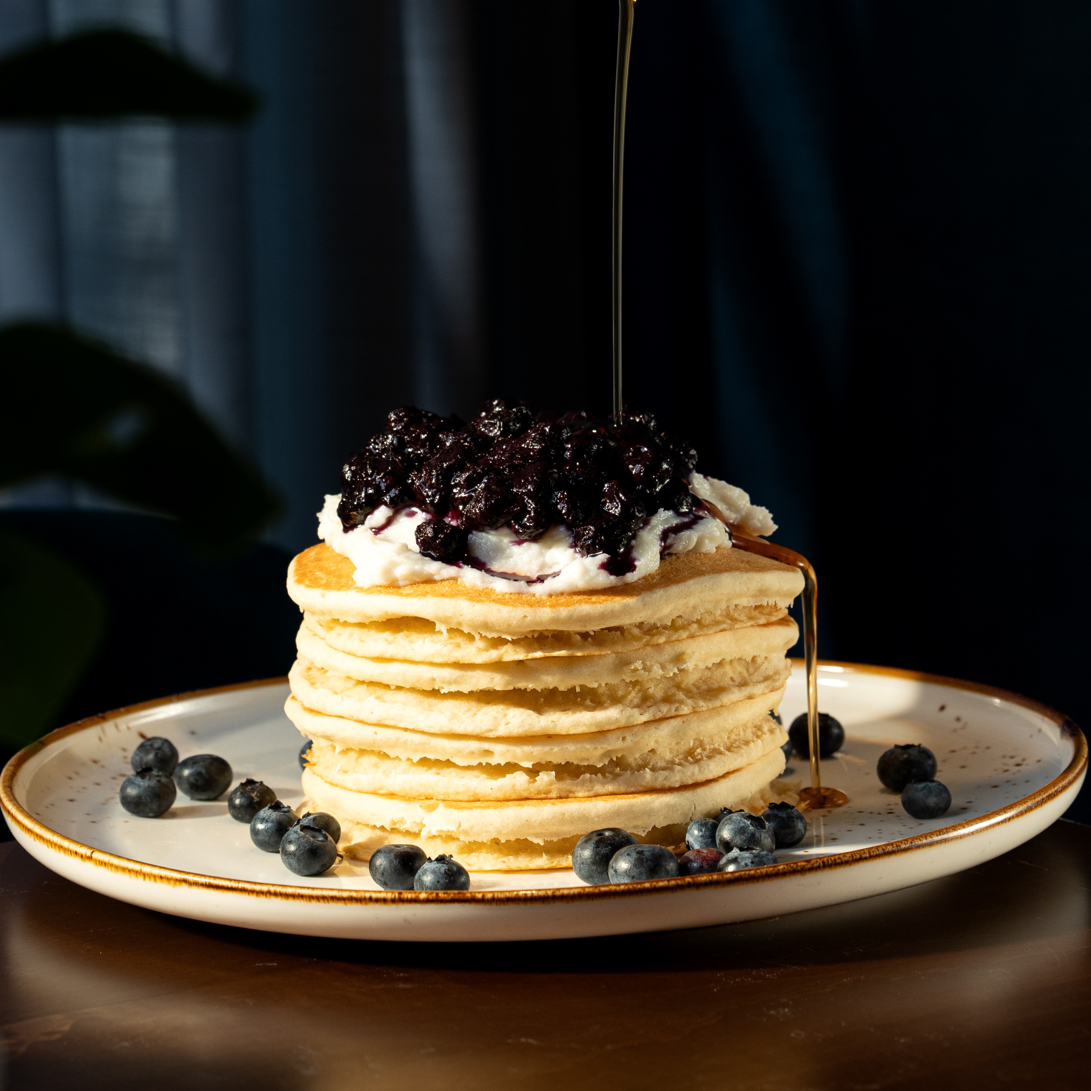Blueberry Ricotta Pancakes — Ricotta, fresh blueberries and blueberry compote with maple syrup. — Sweet Brunch at SOLENA Brunch & Bar in Corso Italia, Toronto