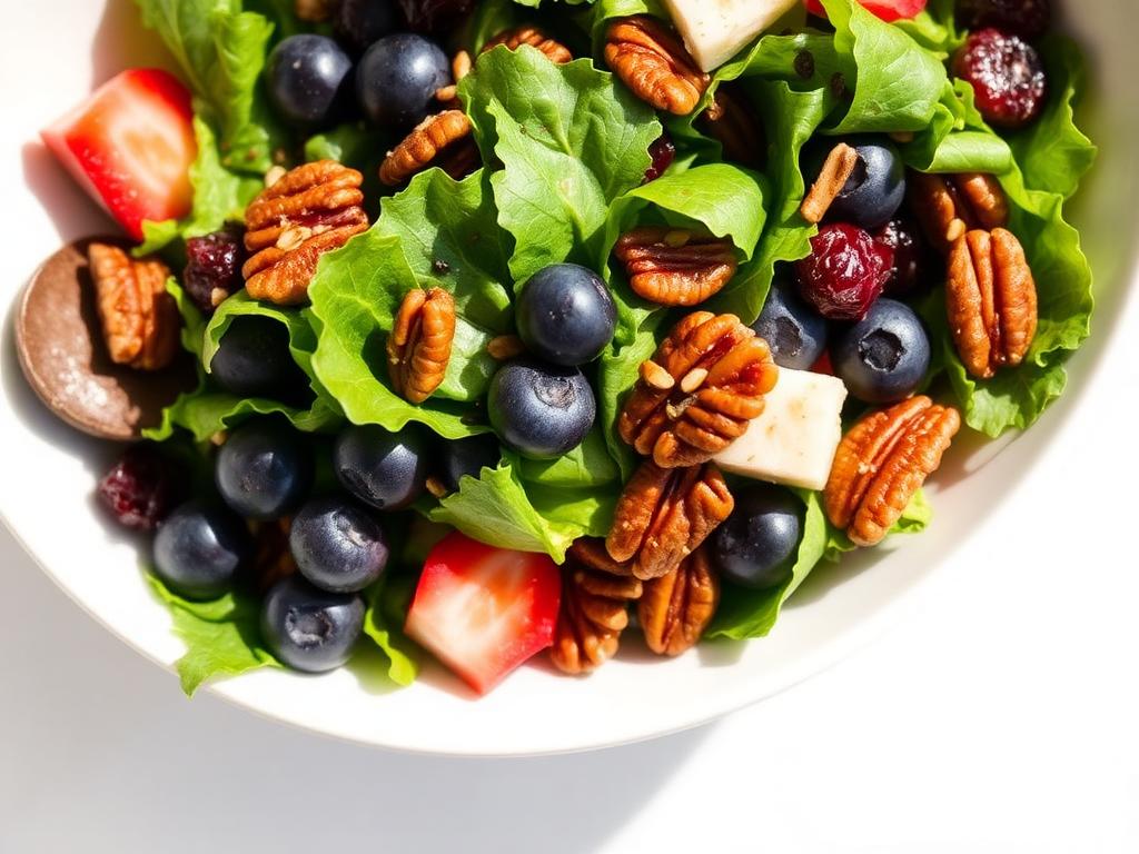 Solena House Salad — Mixed greens, tomatoes, fresh berries, toasted pecans, dried cranberries, and balsamic dressing. — Salads at SOLENA Brunch & Bar in Corso Italia, Toronto
