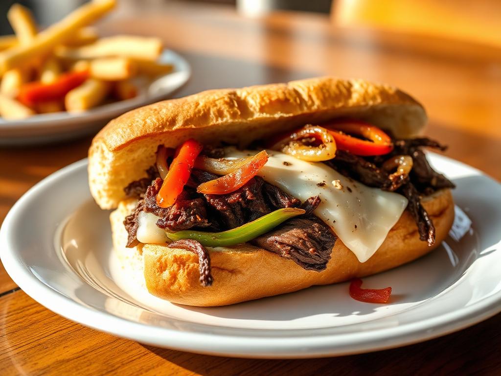 Philly Cheesesteak Sandwich — Seasoned steak, sautéed onions, peppers, and mozzarella on ciabatta. — Handhelds at SOLENA Brunch & Bar in Corso Italia, Toronto